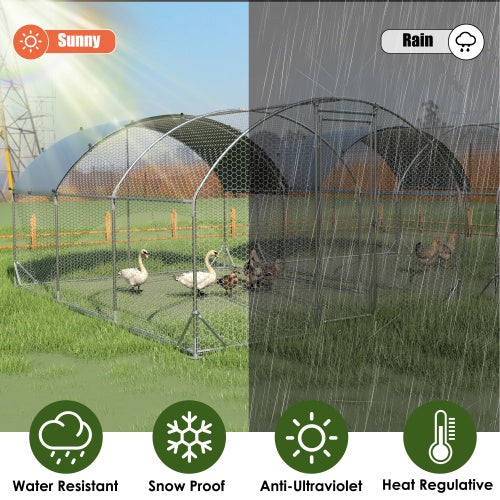 Large Metal Chicken Coop Upgrade Three Support Steel Wire Impregnated Plastic Net Cage, Oxford Cloth Silver Plated Waterproof UV Protection, Duck Rabbit Sheep Bird Outdoor House 9.2W X 18.7L X 6.5H
