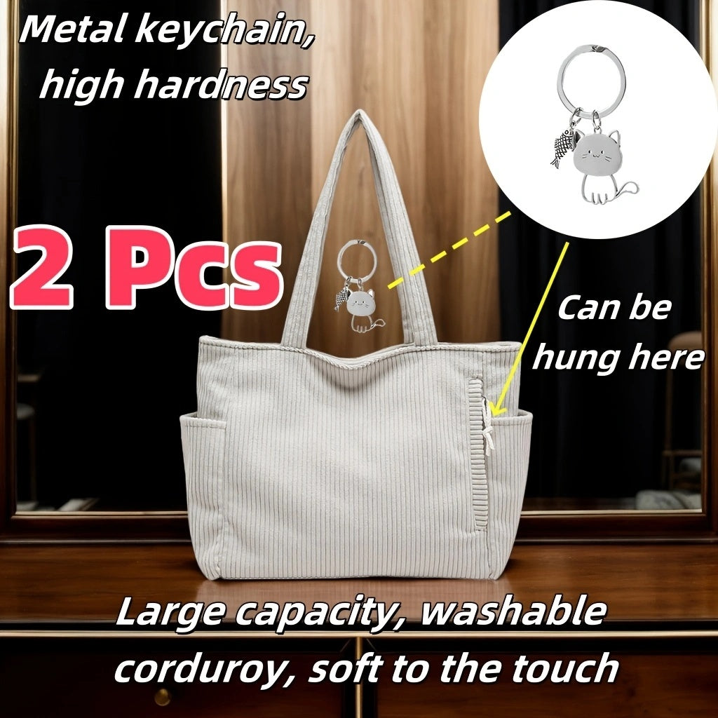 Simple Corduroy Commuter Shoulder Bag Female New Large Capacity Student Commuting To Class Messenger Bag Texture Female Bag