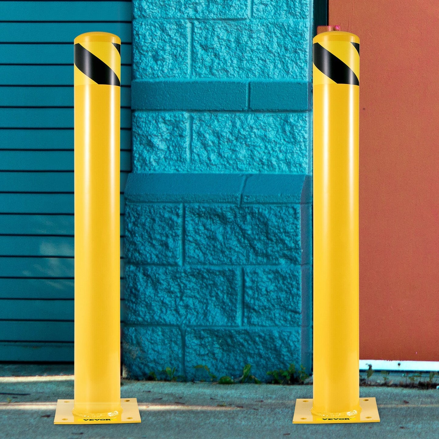 VEVOR Safety Bollard Safety Barrier Bollard Height Yellow Powder Coat Pipe Steel Safety Barrier With 4 Free Anchor Bolts For Traffic-Sensitive Area