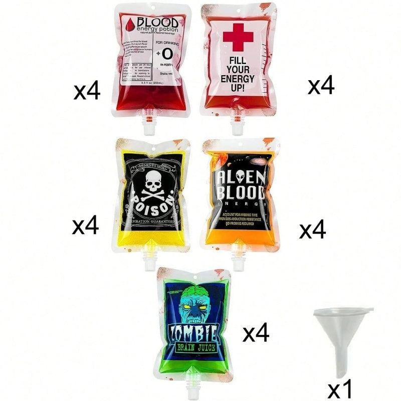 21-pack Halloween Blood Drink Bags, Reusable Blood Cup Containers With Funnels, Reusable Drink Containers For 'blood' Drinks At Themed Parties