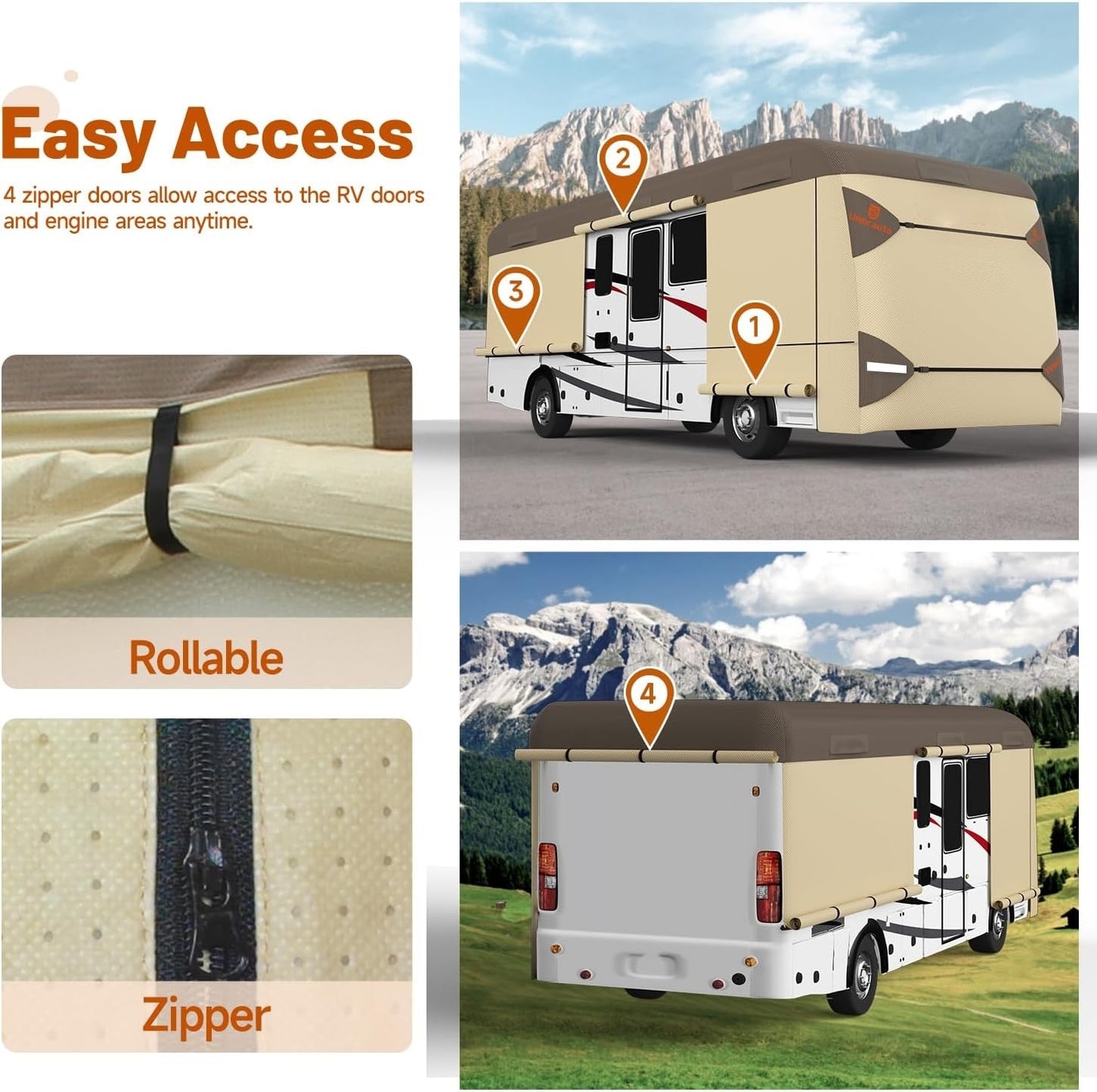 Class A RV Cover, 2025 Upgraded Heavy Duty 7 Layers Top 3 Layers Side Windproof Breathable Class A Motorhome Camper Cover