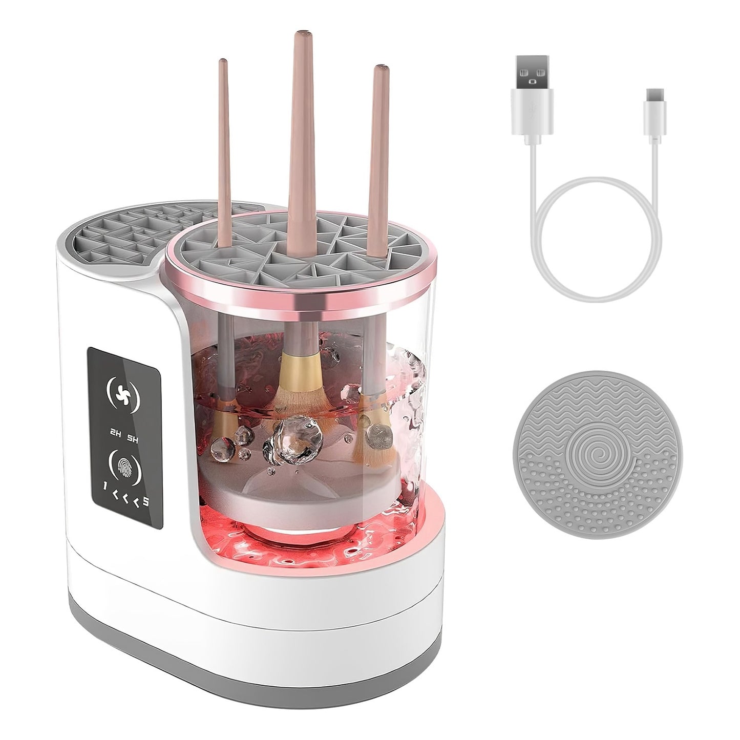 4 In 1 Electric Makeup Brush Cleaner USB Powered Automatic Brush Blender Machine With Timer Digital Display Cleaning Drying UV Disinfection Brush Storage For All Types Of Brushes
