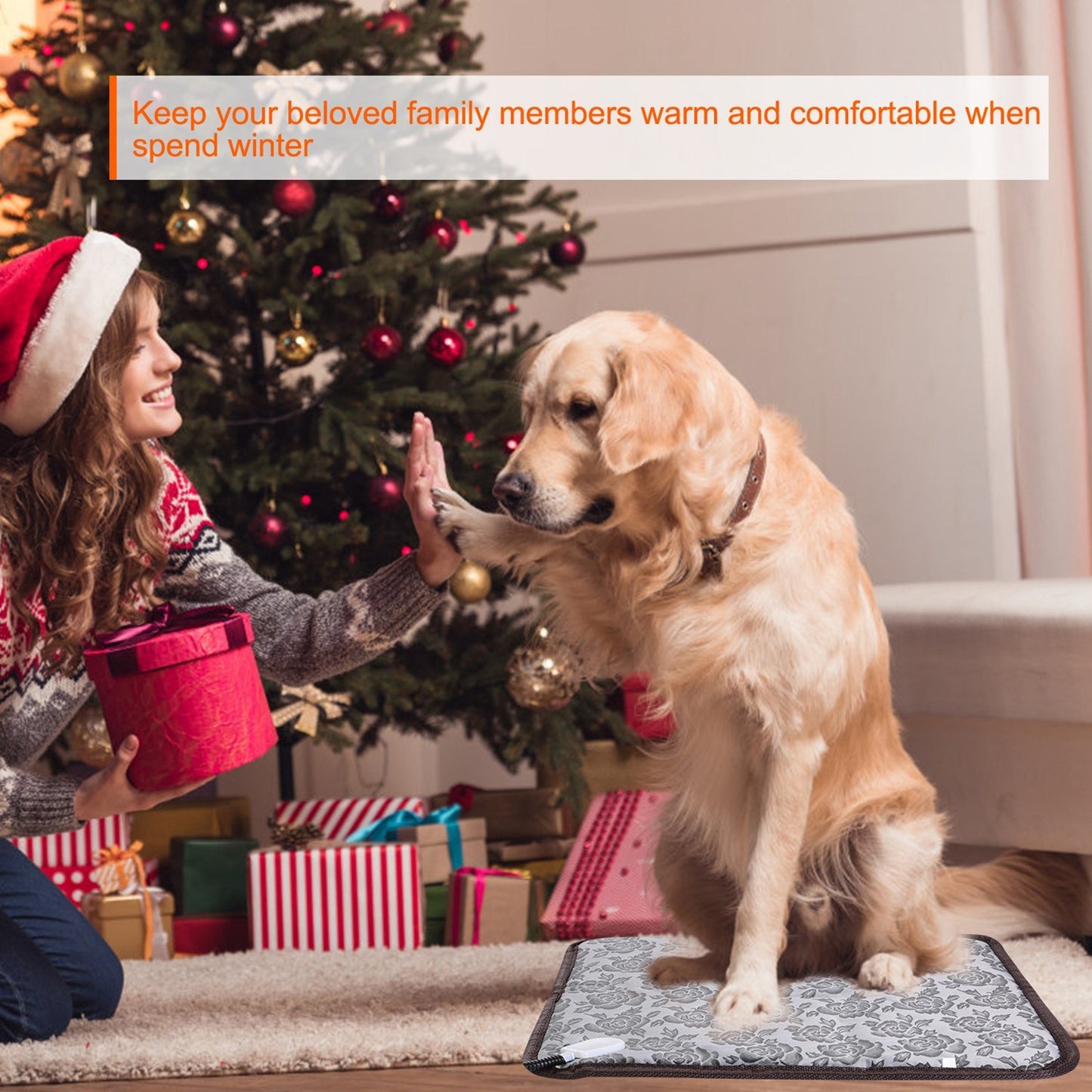 1Pc Pet Heating Pad Dog Cat Electric Heating Mat Waterproof Adjustable Warming Blanket With Chew Resistant Steel Cord Case
