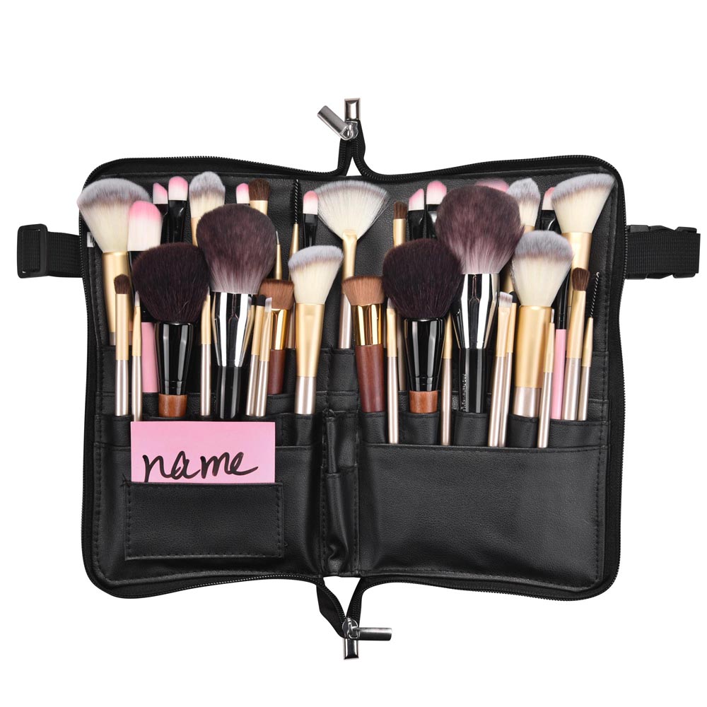 2 in 1 Makeup Brush Belt PVC 24 Slots Double Zipper