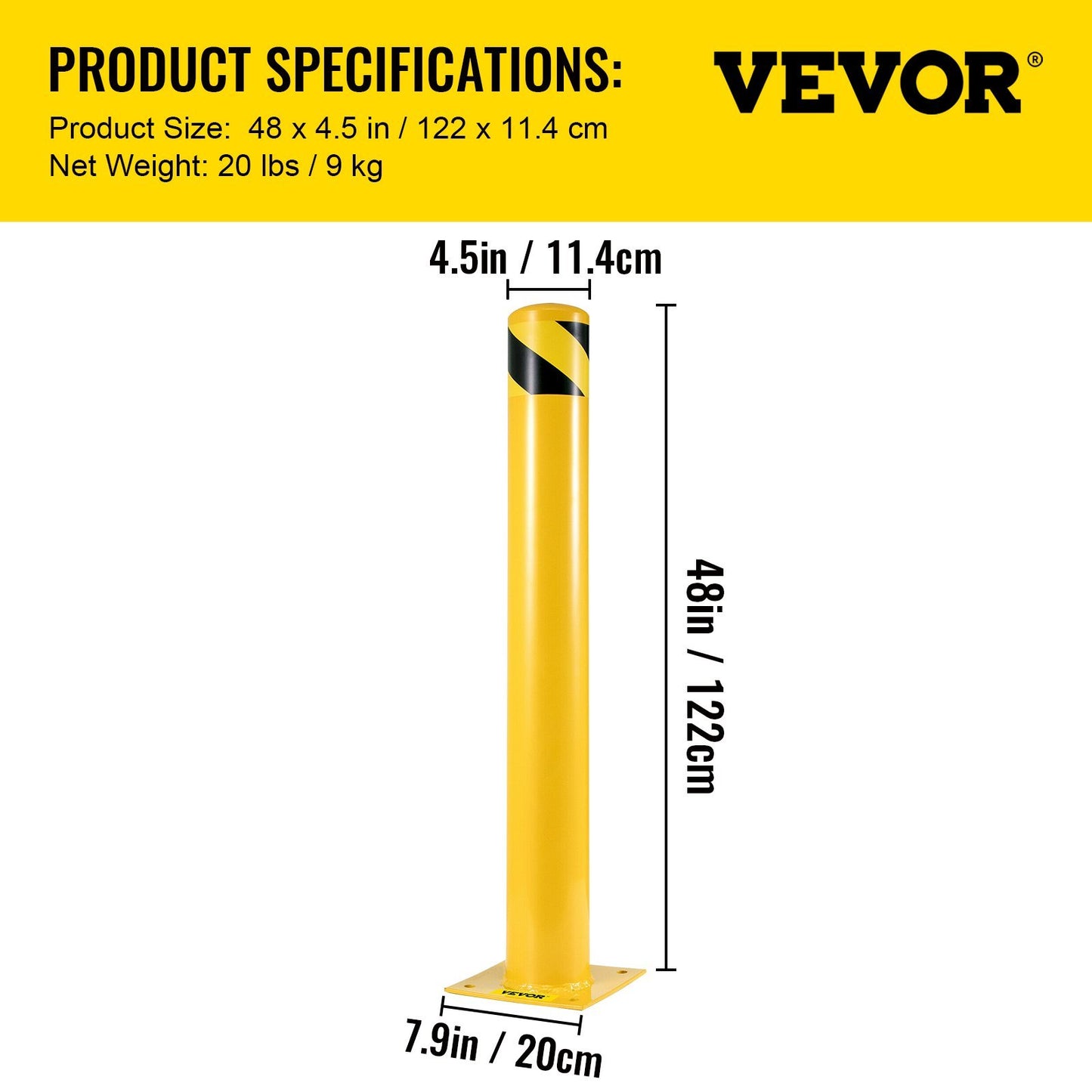 VEVOR Safety Bollard Safety Barrier Bollard Height Yellow Powder Coat Pipe Steel Safety Barrier With 4 Free Anchor Bolts For Traffic-Sensitive Area