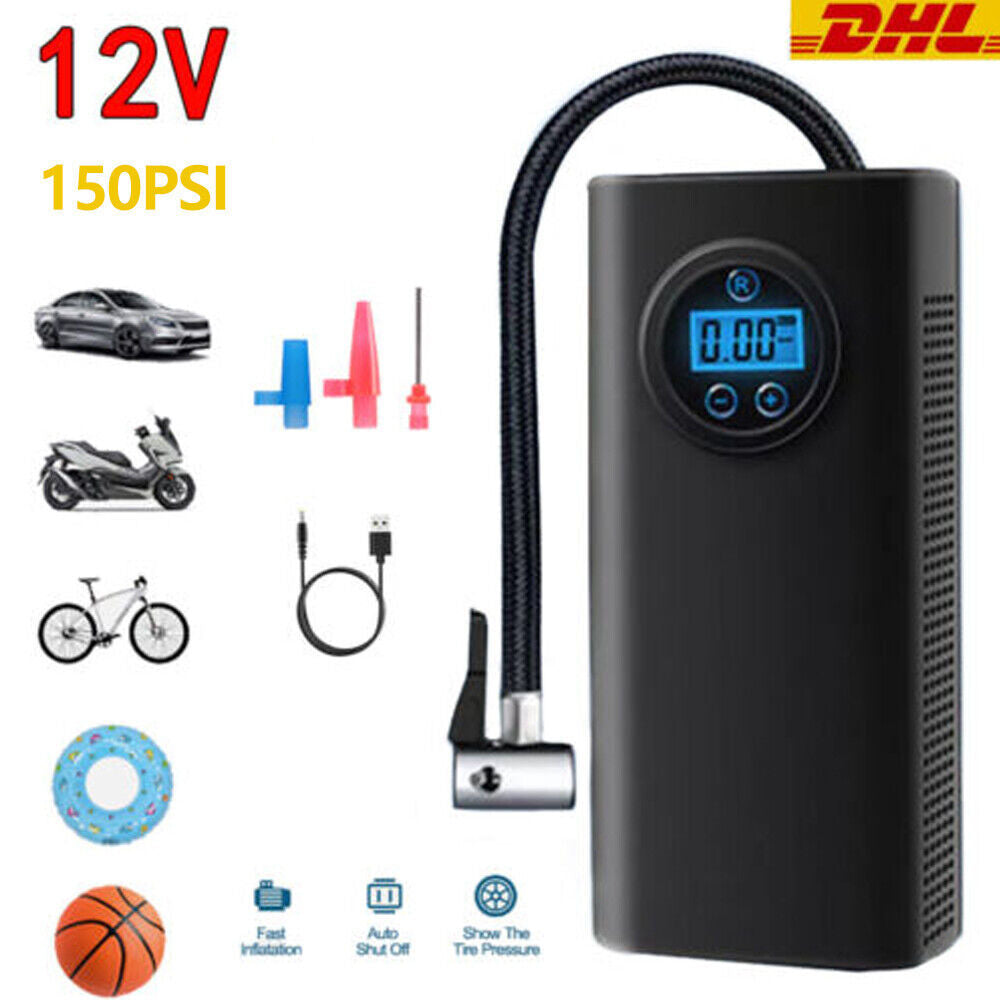 LCD Electric Battery Air Car Bicycle Tyre Compressed Air Compressor 150PSI