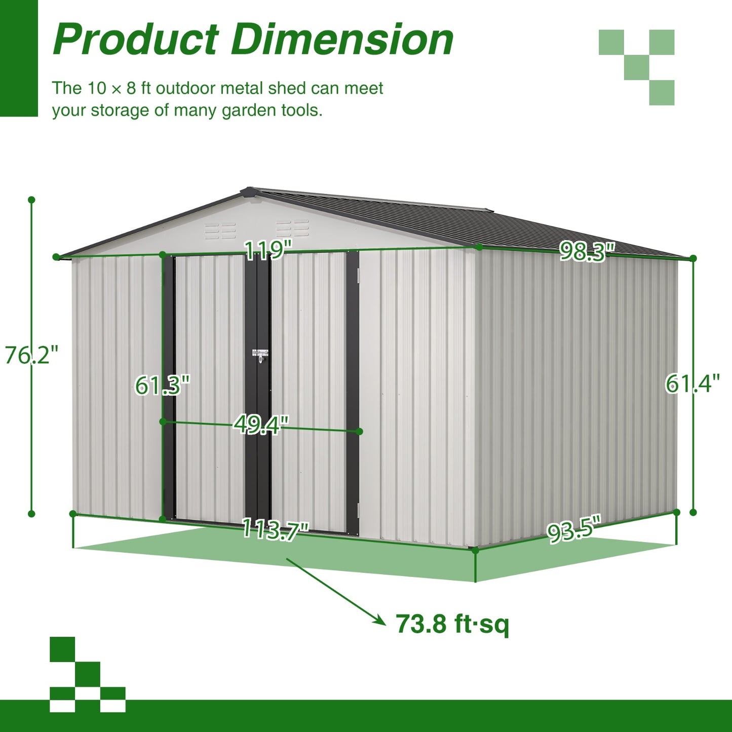 10X8 FT Outdoor Storage Shed, All Weather Metal Sheds With Metal Foundation & Lockable Doors, Tool S