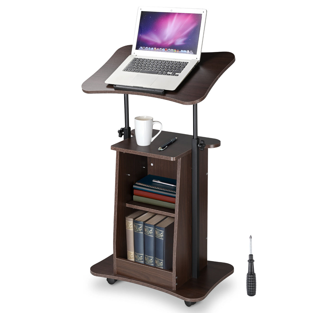Height-Adjustable Rolling Laptop Cart with Storage