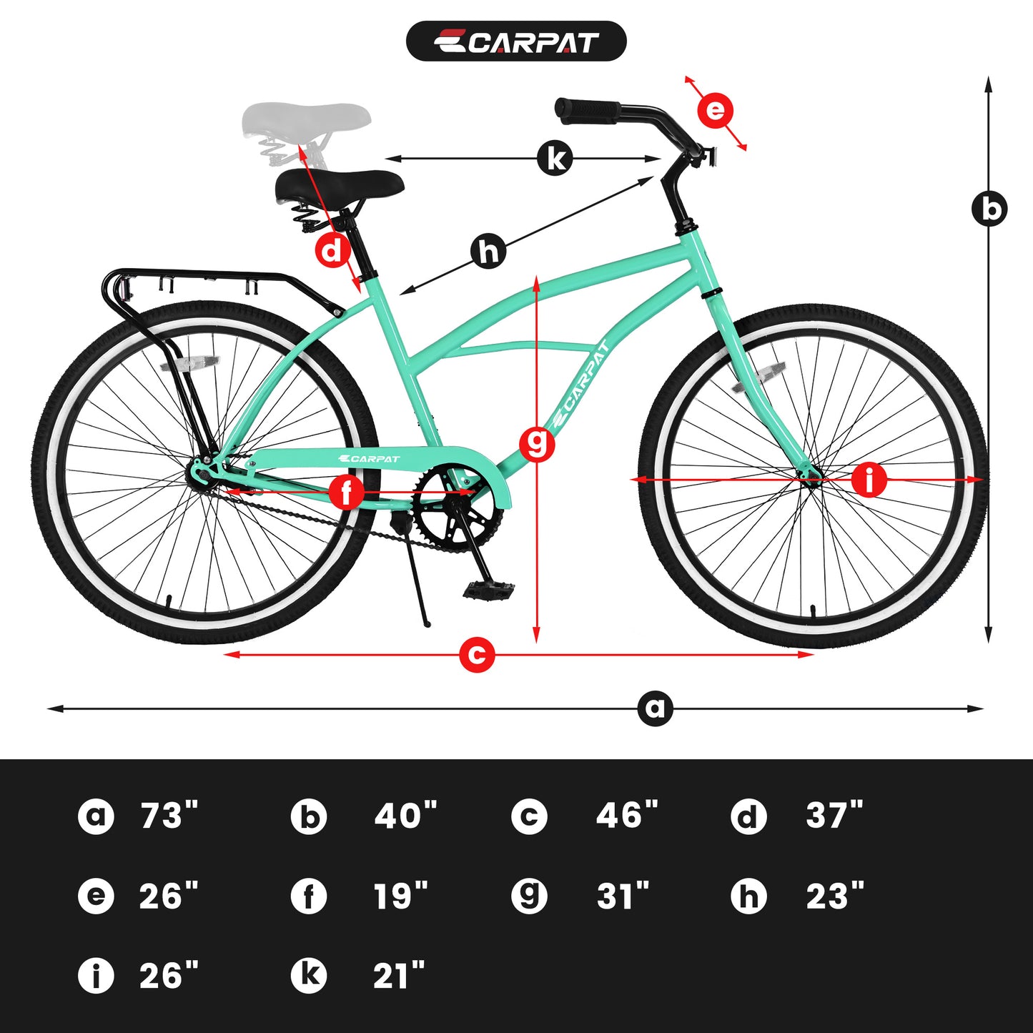 S26204 26 Inch Beach Cruiser Bike For Men And Women, Steel Frame, Single Speed Drivetrain, Upright Comfortable Rides, Multiple Colors