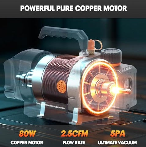 Cordless 2.5CFM Vacuum Pump Kit Compatible With De Walt 20V Max Battery, 80W Single Stage, Battery Powered By 4.0ah Battery, 220ml Oil Bottle, Automotive HVAC Vacuum Pump, R134a, R410a, R22