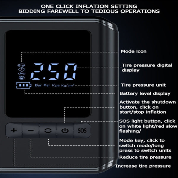 Mini Tire Inflator Tire Car Air Compressor Led Digital Display Air Compressor Led Lighting Can Be Used As A Power Bank