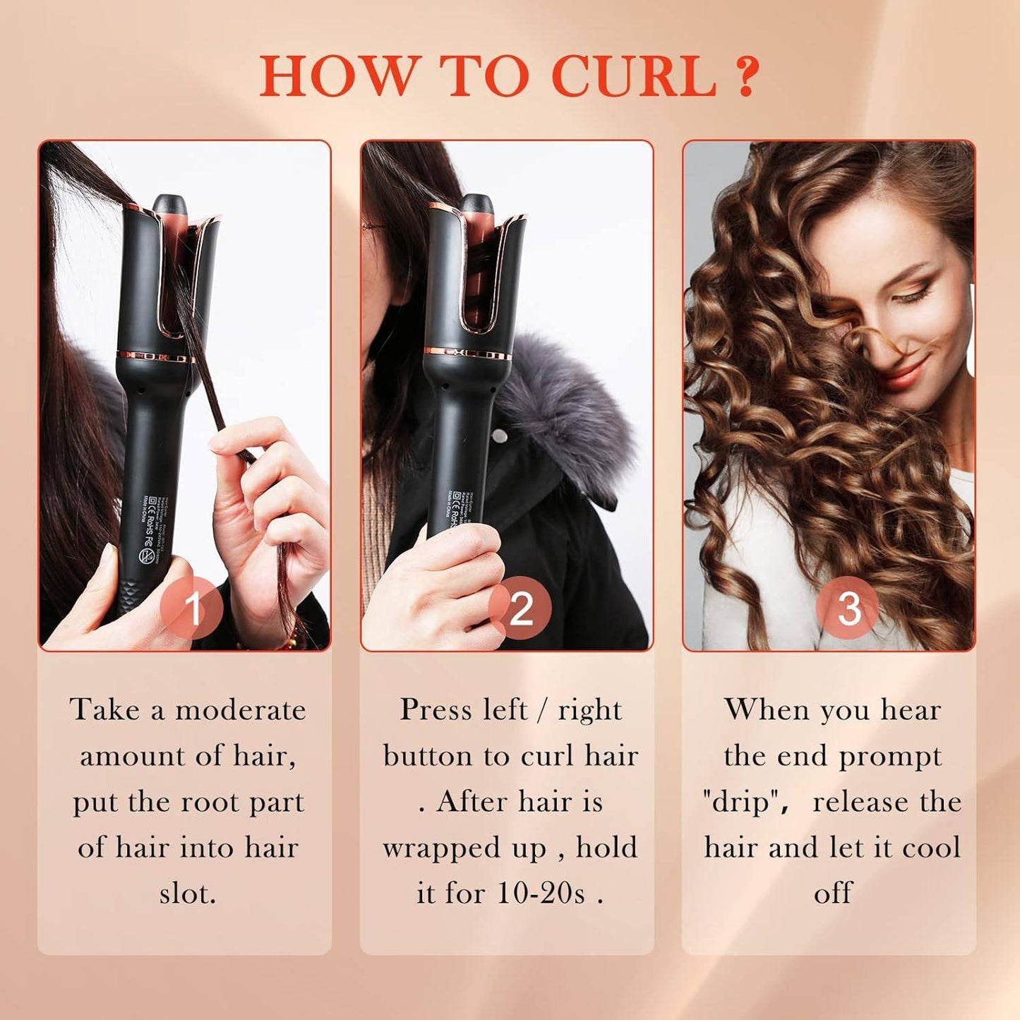 Automatic Curling Iron, Ceramic Ionic Auto-Rotating Hair Curling Wand
