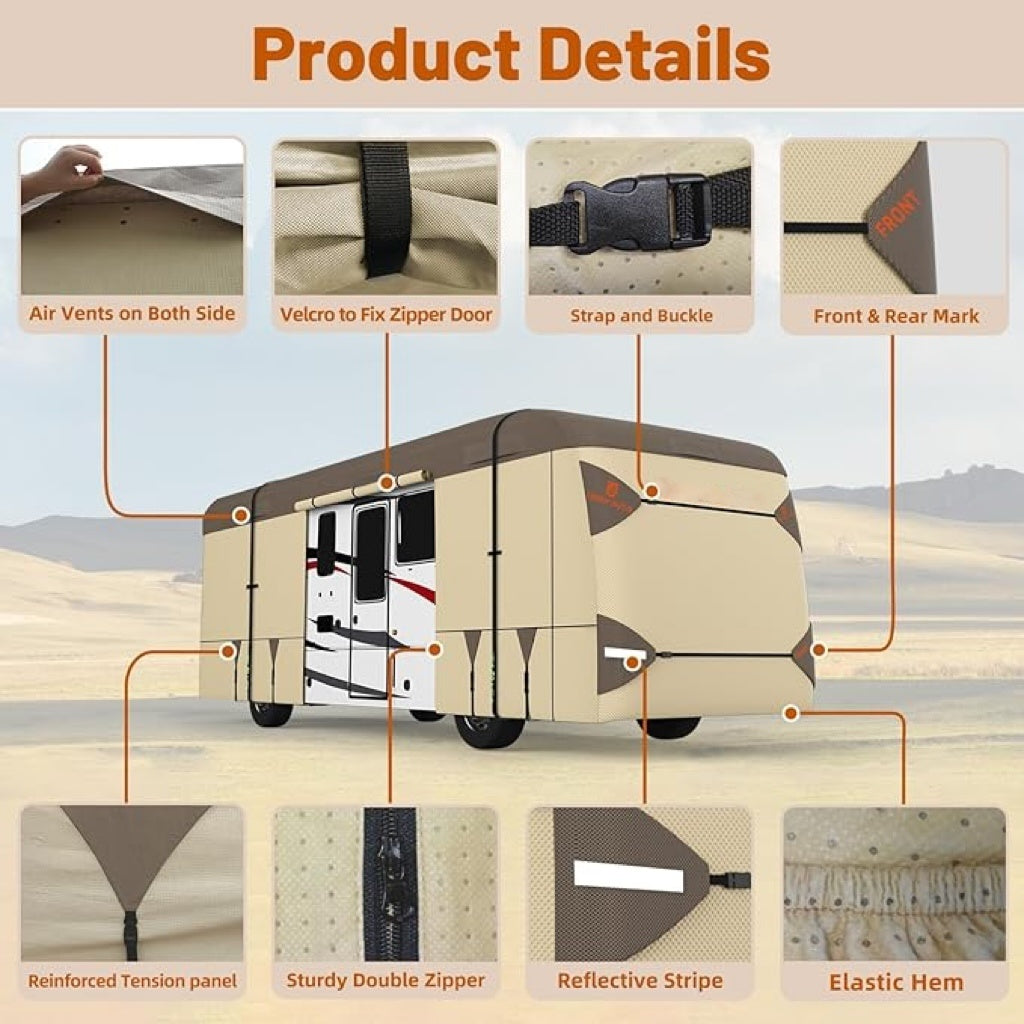 Class A RV Cover, 2025 Upgraded Heavy Duty 7 Layers Top 3 Layers Side Windproof Breathable Class A Motorhome Camper Cover