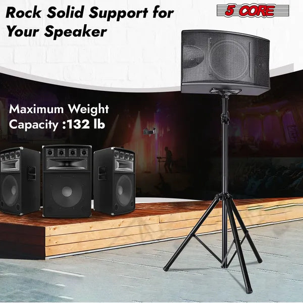 5 Core Speaker Stand Tripod Pair Floor Heavy Duty Adjustable Up To 72 Inch DJ Studio Monitor Stands Pole Mount - SS HD 2PK BLK BAG