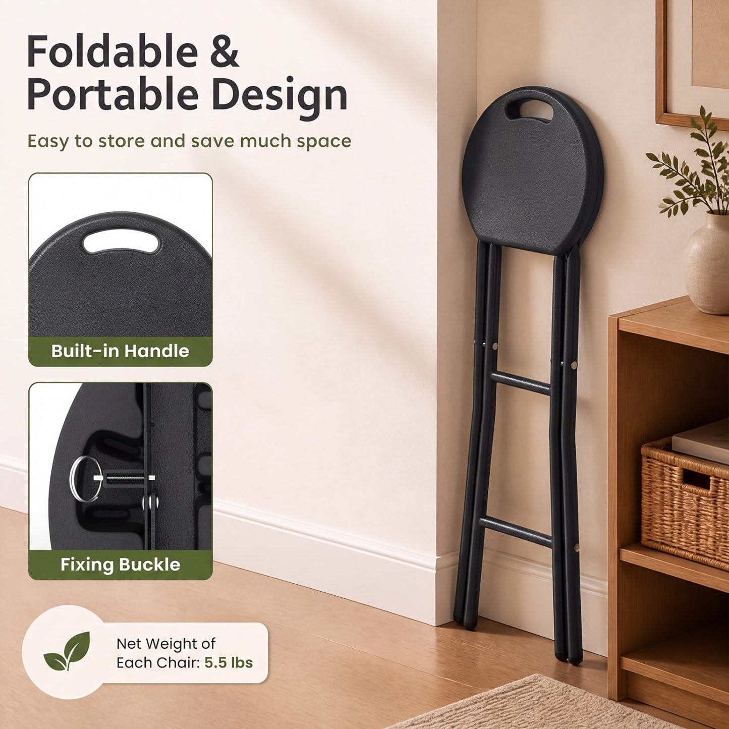27.5" Folding Bar Stool with HDPE Seat and Carry Handle
