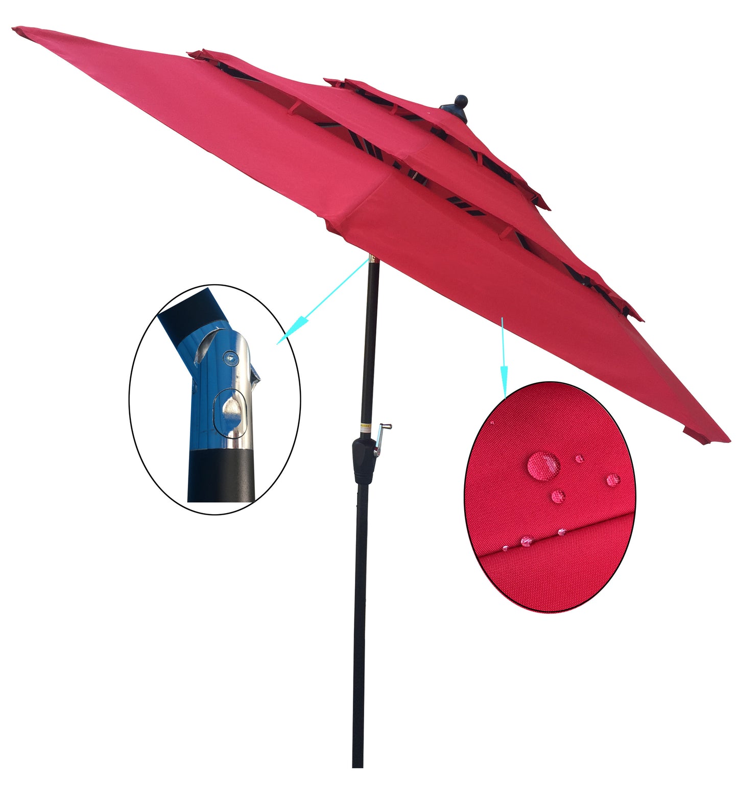 9Ft 3 Tiers Outdoor Patio Umbrella with Crank and tilt and Wind Vents for Garden Deck Backyard Pool Shade Outside Deck Swimming Pool