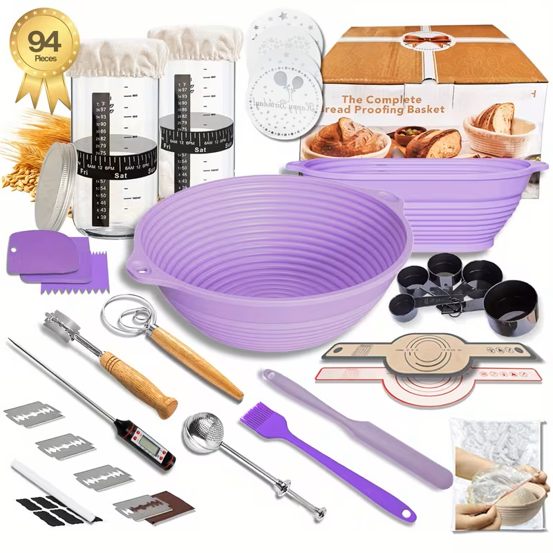 94-Piece Sourdough Bread Starter and Proofing Basket Baking Kit