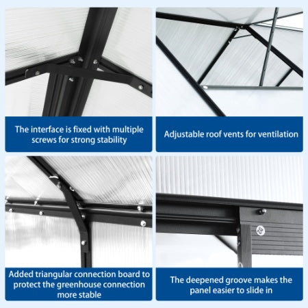 6x12 FT Polycarbonate Greenhouse Raised Base And Anchor Aluminum Heavy Duty Walk-in Greenhouses For Outdoor Backyard In All Season,Black