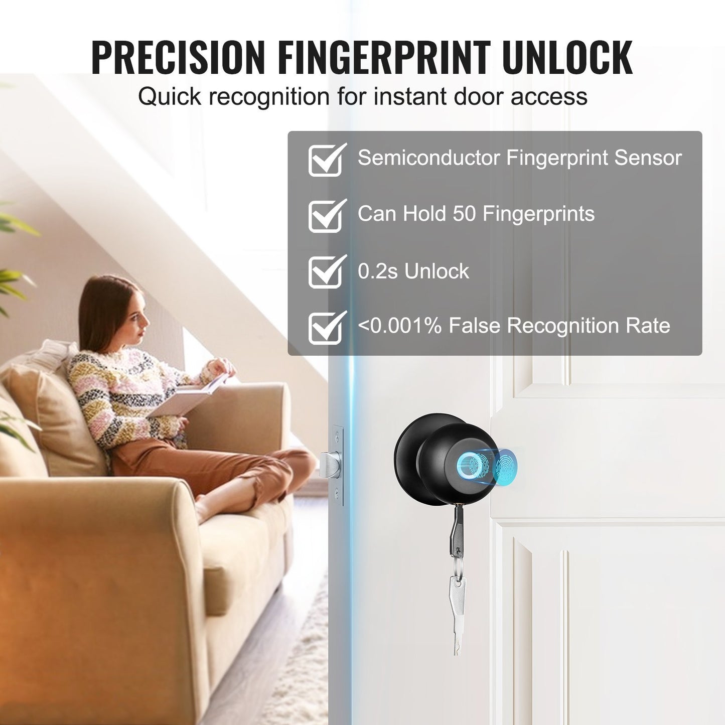 Smart Door Knob, Biometric Door Lock Bluetooth Smart Lock, Fingerprint Smart Lock With APP Control, Easy Installation Door Lock, For Home Bedrooms, Cloakroom, Hotels, Apartments Offices, Black