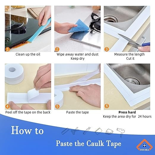 Bath & Kitchen Caulk Tape Sealant Strip, PVC Self-Adhesive Tub & Wall Sealing Tape, Shower Tile Sealer -2PCS-Selling On Temu Is Prohibited