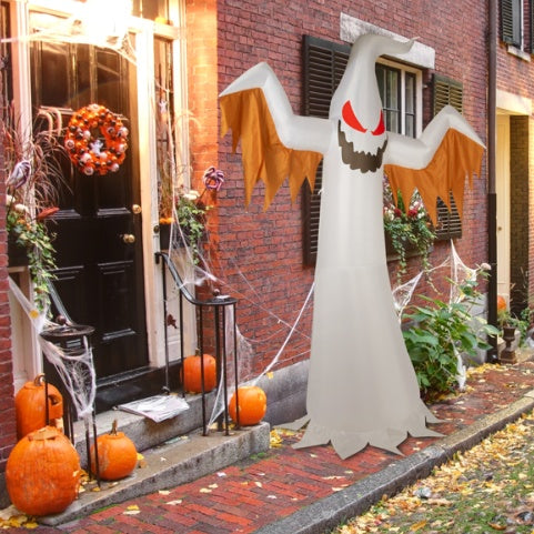 12ft 4pcs LED Lights Giant Scary Ghost Flames And Flashing Red Eyes Inflatable Halloween Decoration