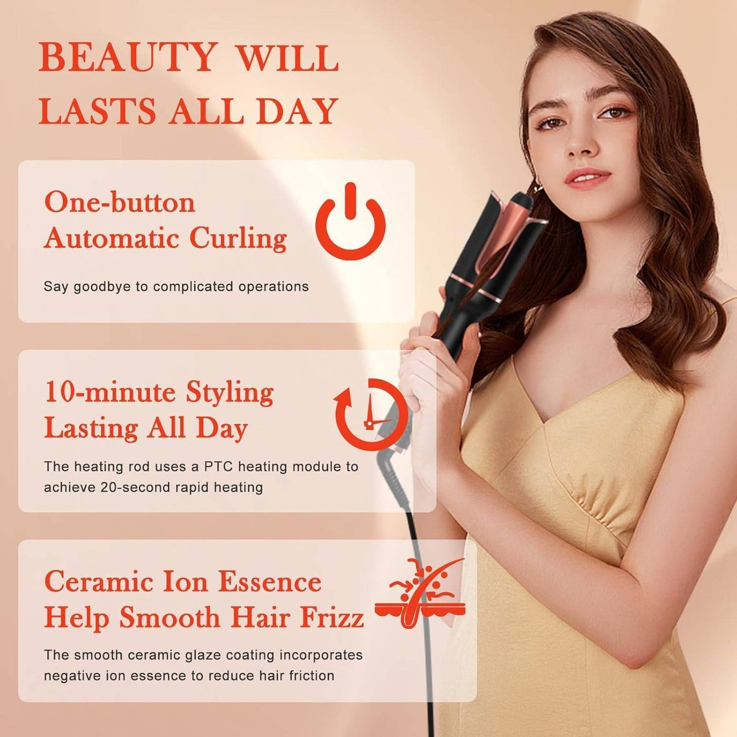 Automatic Curling Iron, Ceramic Ionic Auto-Rotating Hair Curling Wand