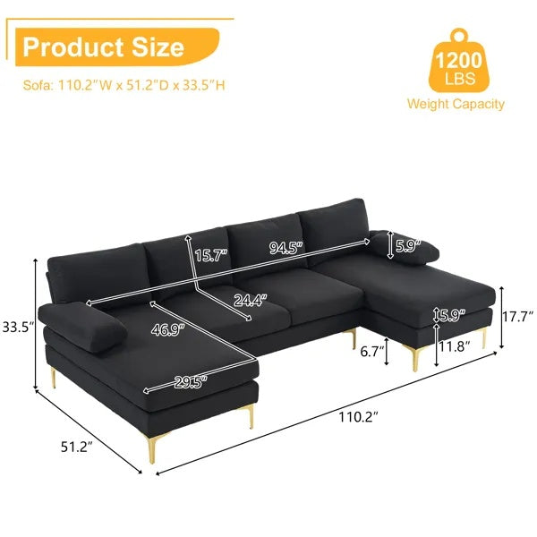 280x130x85 U-Shaped 4-Seat Linen Seat Frame Wooden Frame Back Iron Frame