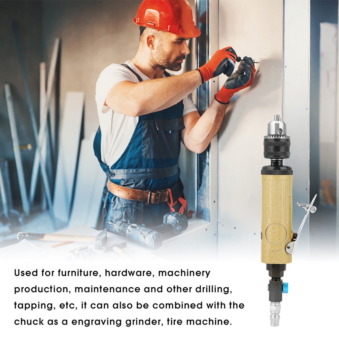 High Speed Straight Air Power Drill Pneumatic Drilling Tool 22000rpm
