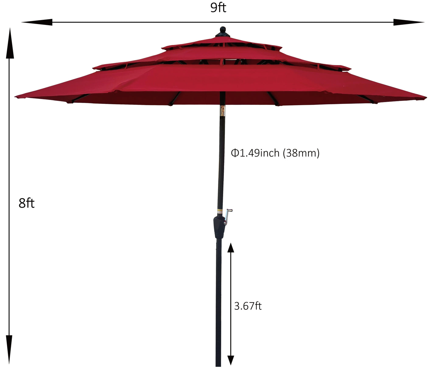 9Ft 3 Tiers Outdoor Patio Umbrella with Crank and tilt and Wind Vents for Garden Deck Backyard Pool Shade Outside Deck Swimming Pool