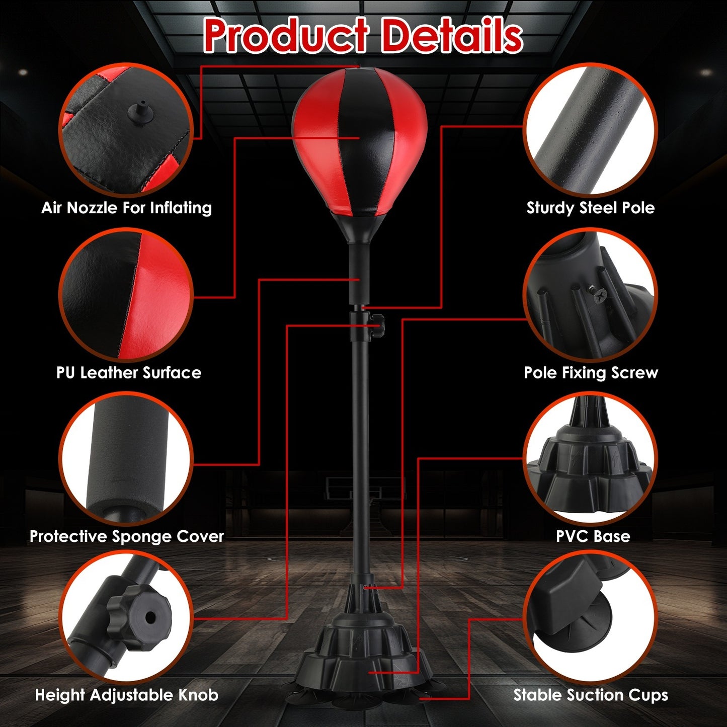 Punching Bag With Stand Free Standing Boxing Ball For Adults 43.3-63in Height Adjustable Boxing Bag With Gloves Wrist Sleeves Stable Suction Base For Fitness Speed Training