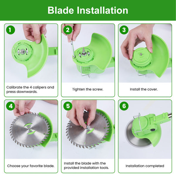 4V 300W Cordless Grass Trimmer Rechargeable Lawn Mower 18000M-Min Weed Cutter With Saw Blade 2 Stainless Steel Blades 10 Plastic Blades 2 Rechargeable Batteries Goggles Gloves