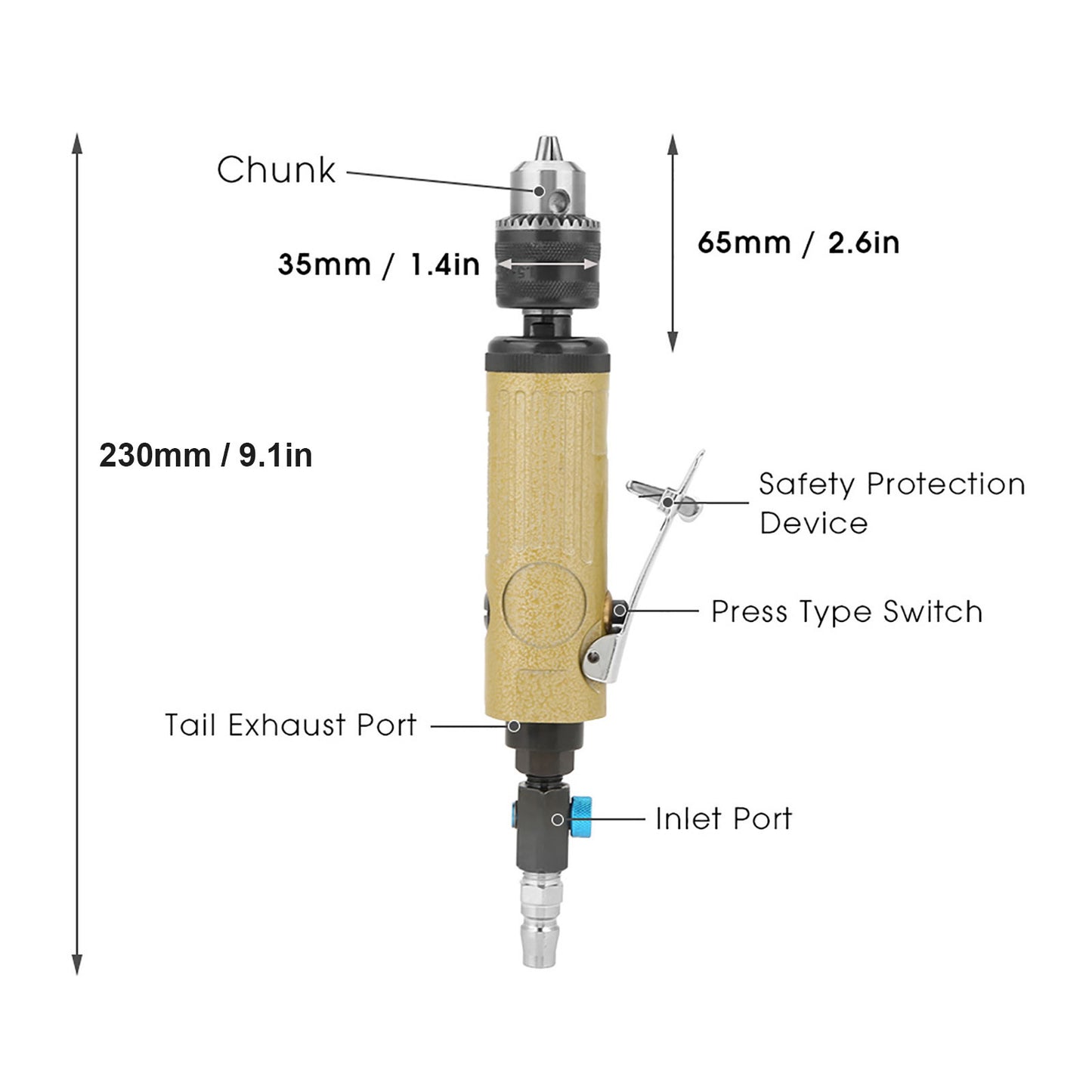 High Speed Straight Air Power Drill Pneumatic Drilling Tool 22000rpm