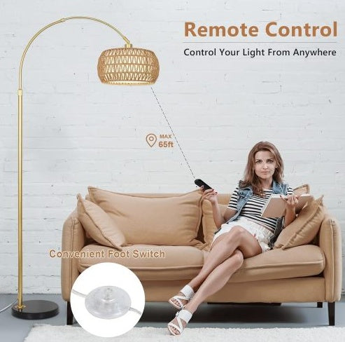Simian Rattan Standing Lamp, 3 Color Temperature Adjustable Unavailable Platforms- Welfel