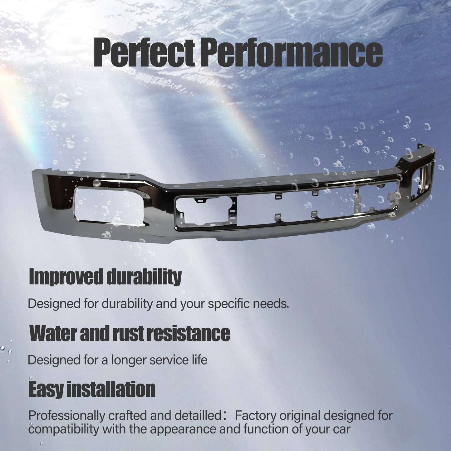 Premium Chrome Front Bumper For 2018-2020 Ford F-150 W Fog Light Holes