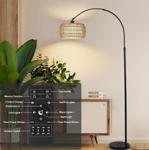 Simian Rattan Standing Lamp, 3 Color Temperature Adjustable Unavailable Platforms- Welfel