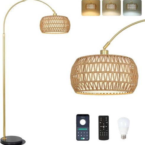 Simian Rattan Standing Lamp, 3 Color Temperature Adjustable Unavailable Platforms- Welfel