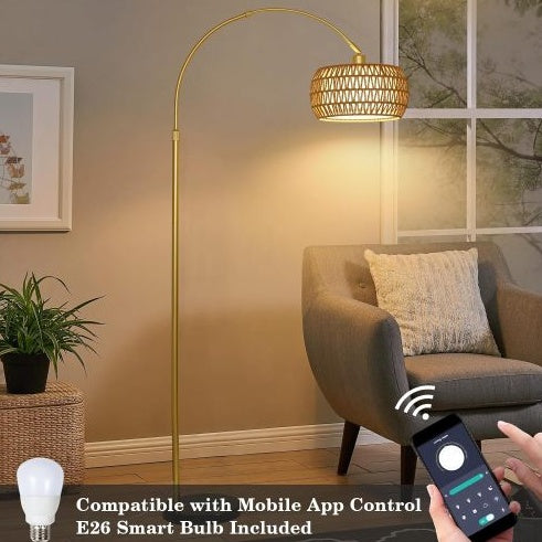 Simian Rattan Standing Lamp, 3 Color Temperature Adjustable Unavailable Platforms- Welfel