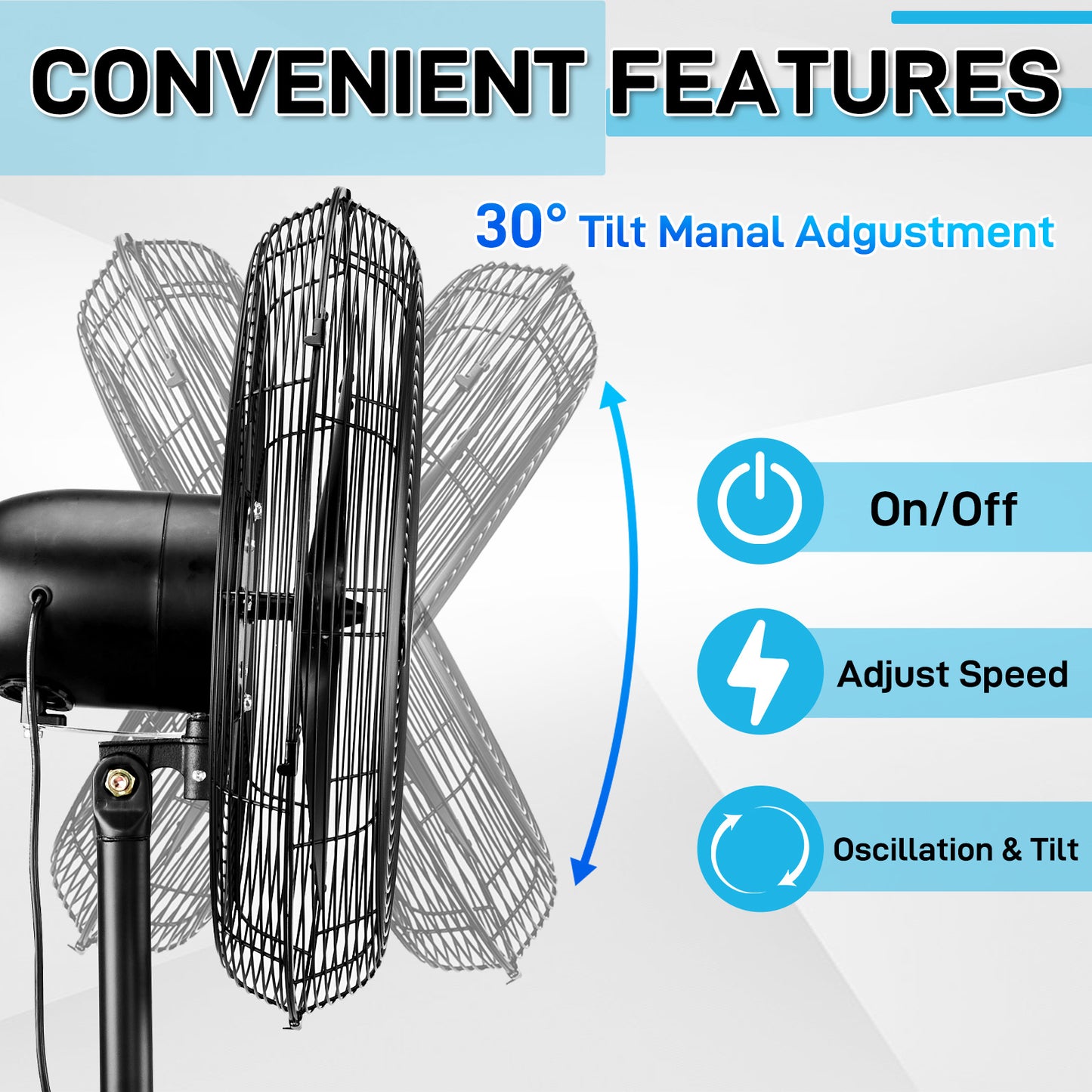 US MFJ-E50 Electric Fan, 20 Inches, Three-leaf Aluminum Fan, Industrial Floor Fan