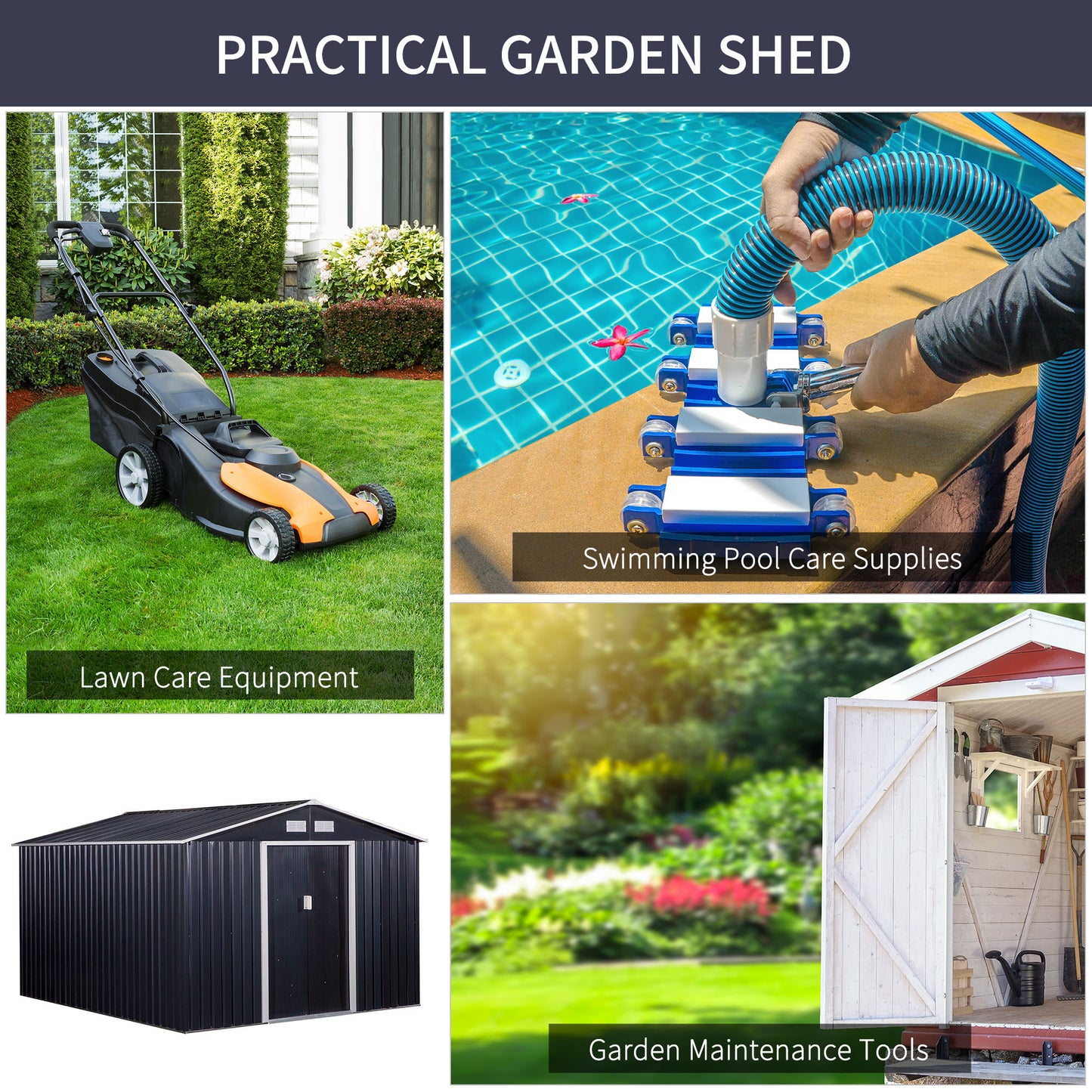 11' X 9' Metal Storage Shed, Garden Tool House With Double Sliding Doors, 4 Air Vents For Backyard, Patio & Lawn, Dark Gray