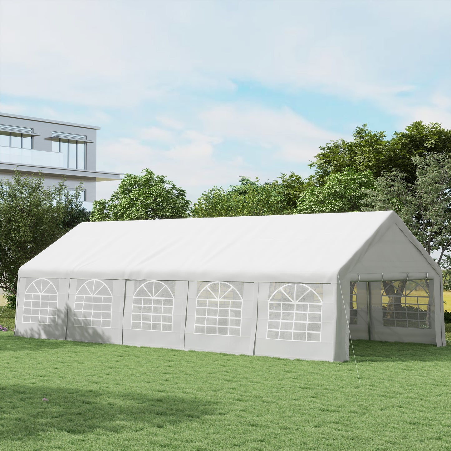 32x16 Outdoor Canopy Tent, Heavy Duty Carport With Cathedral Window, Removable Sidewalls, White, For Party, Wedding Tent
