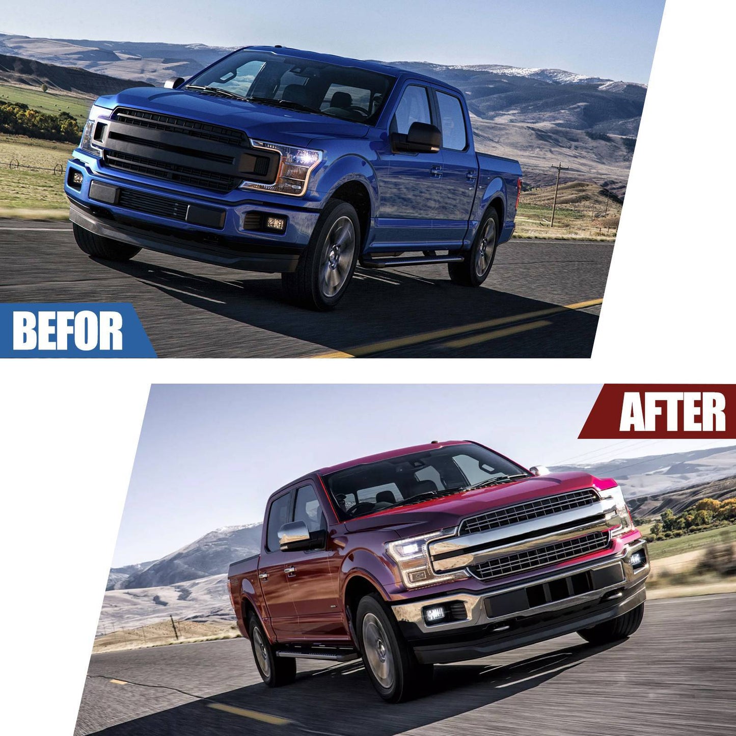 Premium Chrome Front Bumper For 2018-2020 Ford F-150 W Fog Light Holes