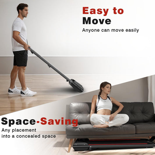 Portable Home Office Treadmill With Armrests, 265 Lbs Load Capacity, Powerful Silent Motor, 12 Programs, Remote Control