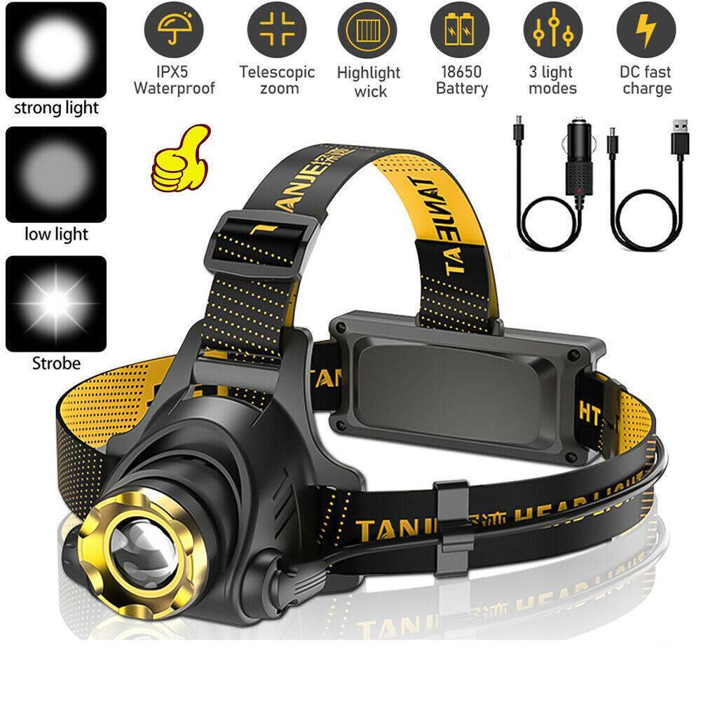 990000LM LED Headlamp Rechargeable Tactical Headlight Zoom Head Torch Flashlight