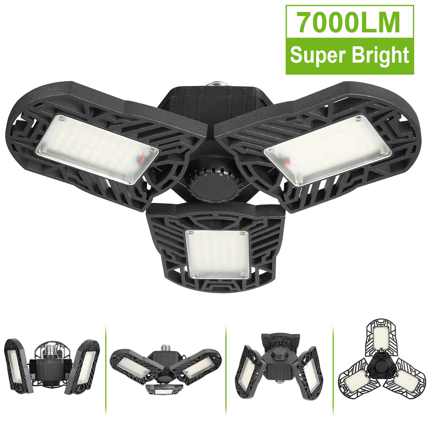 LED Garage Light E26 E27 80W 7000LM 6500K Garage Ceiling Light Deformable Workshop Lamp Die Cast Aluminum LED Ceiling Light Bulbs With 3 Adjustable Panels For Barn Shop Warehouse Workshop C
