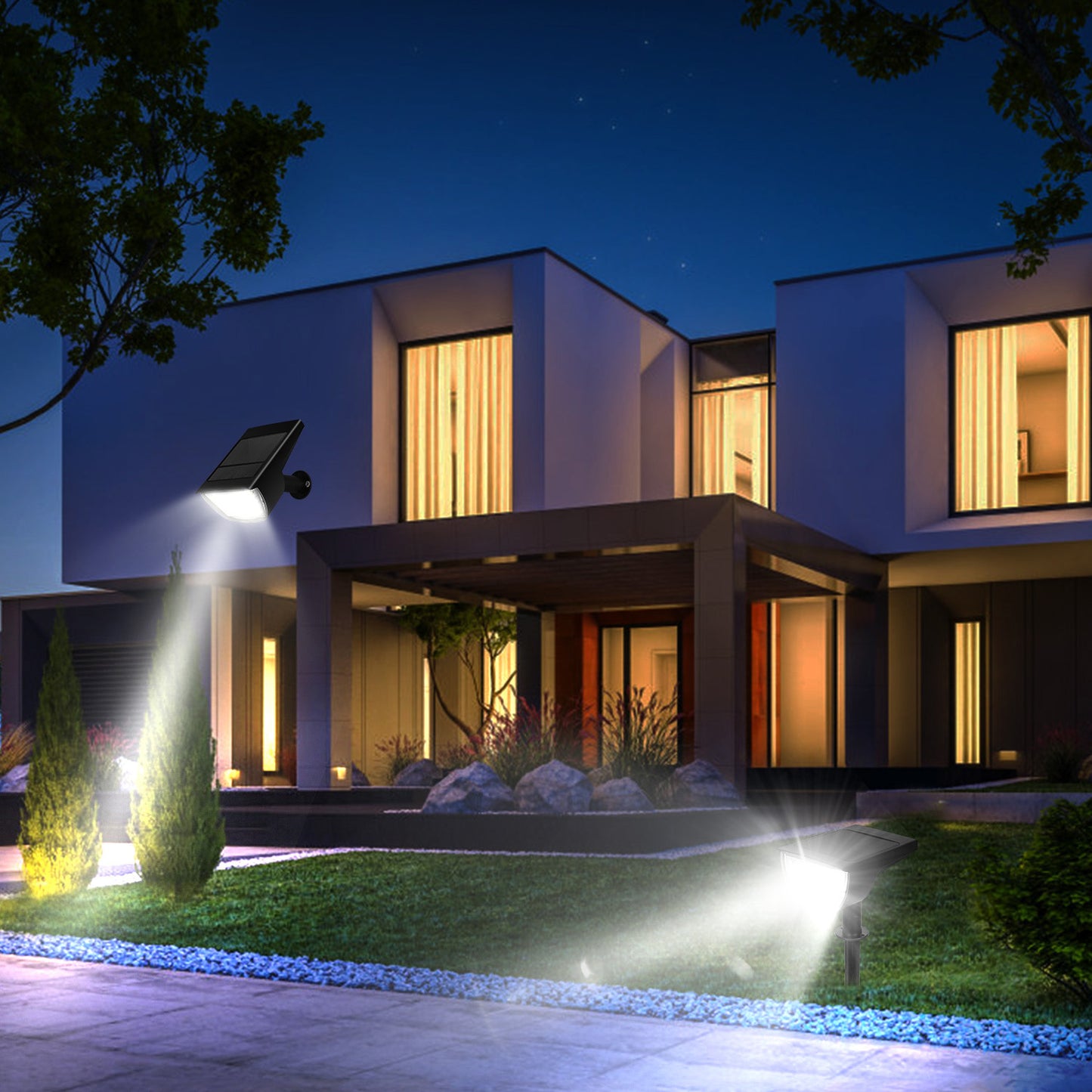 2Pcs 32 LEDs Solar Landscape Spotlights IP65 Waterproof With 3 Modes For Yard Garden Driveway Porch Walkway Pool Patio