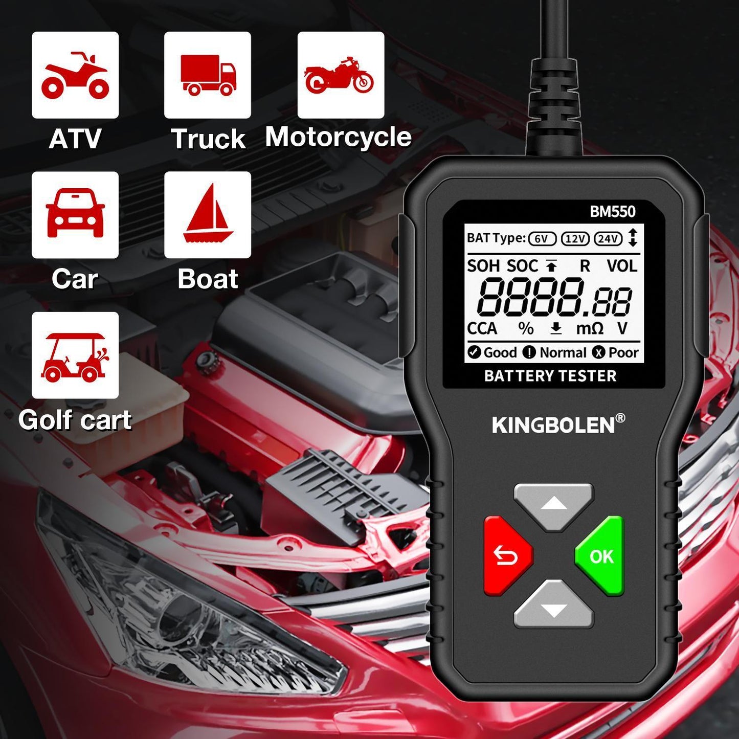 Jinbolun BM550 Car Battery Tester 6V 12V 24V Voltage Tester Battery Analyzer Diagnostic Instrument For All Cars