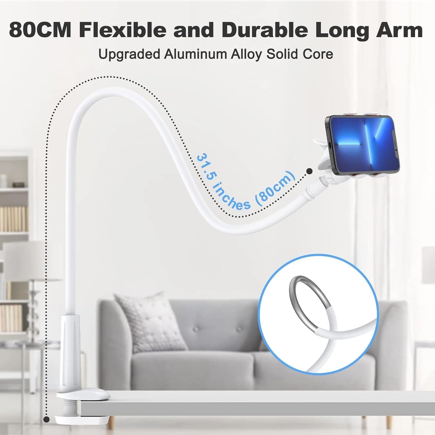 Newest Gooseneck Phone Holder 31in Long Flexible Lazy Arm Clip Adjustable Overhead Phone Mount For Phone