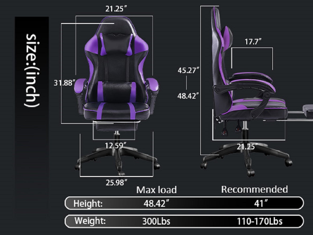 Ergonomic Gaming Chair For Adults, Adjustable Lumbar Backrest Office Chair