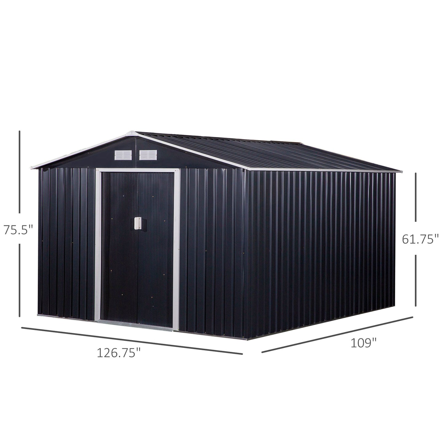 11' X 9' Metal Storage Shed, Garden Tool House With Double Sliding Doors, 4 Air Vents For Backyard, Patio & Lawn, Dark Gray