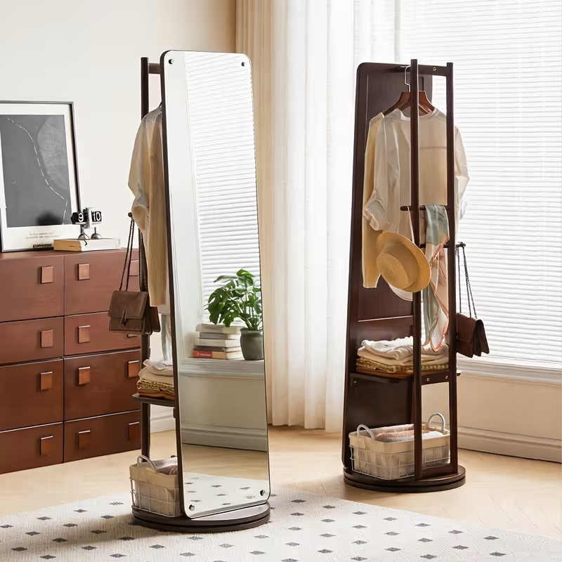 Full-Length Mirror with Coat Rack